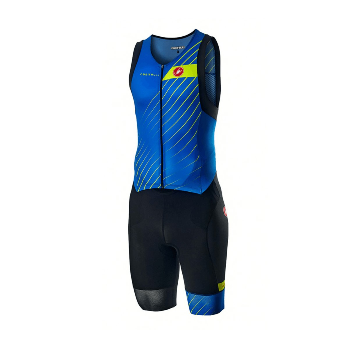 Tritraje Castelli Free San Remo Rosso Corsa Sin Mangas Azul Amarillo