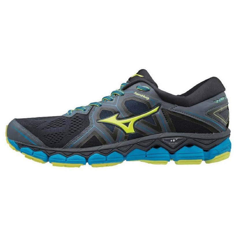 Buty męskie Mizuno Wave Sky 2 AW18 czarno-niebieskie i żółte