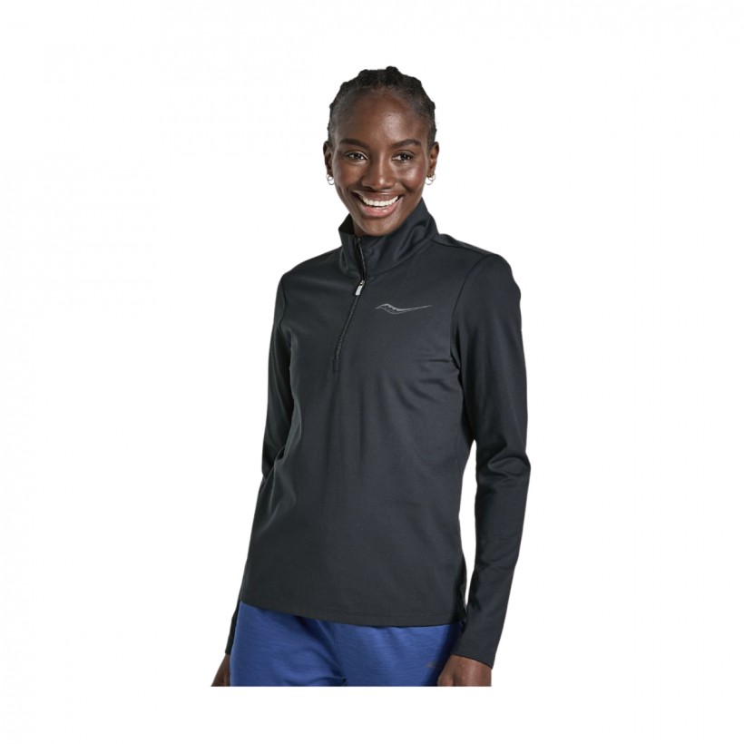 T-shirt Saucony Solstice Manica Lunga 1/4 Zip Nera da Donna