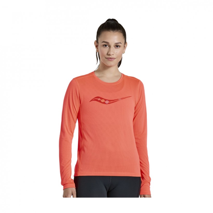 Camiseta Saucony Stopwatch Manga Larga Coral Mujer