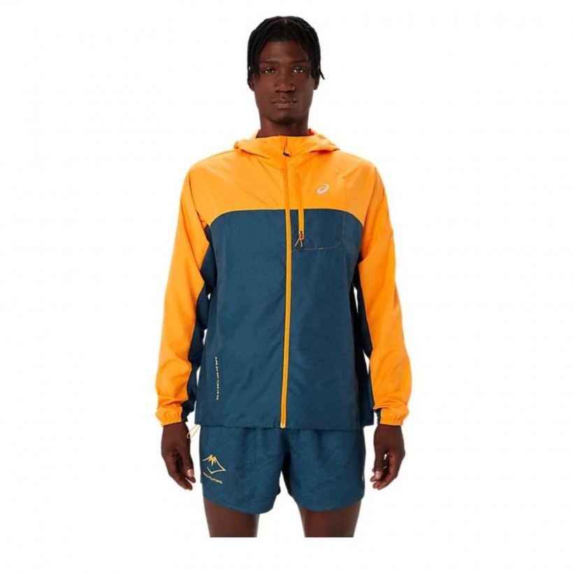 Chaqueta Asics Fujitrail Packable Windbreaker Naranja Azul