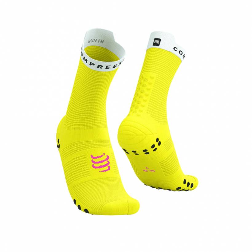 Calcetines Compressport Pro Racing V4.0 Run High Amarillo Blanco