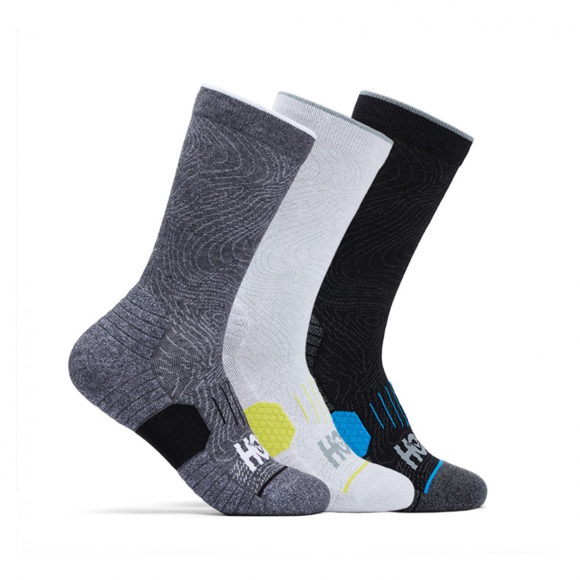 Pack Hoka 3 Chaussettes Noir Gris Blanc