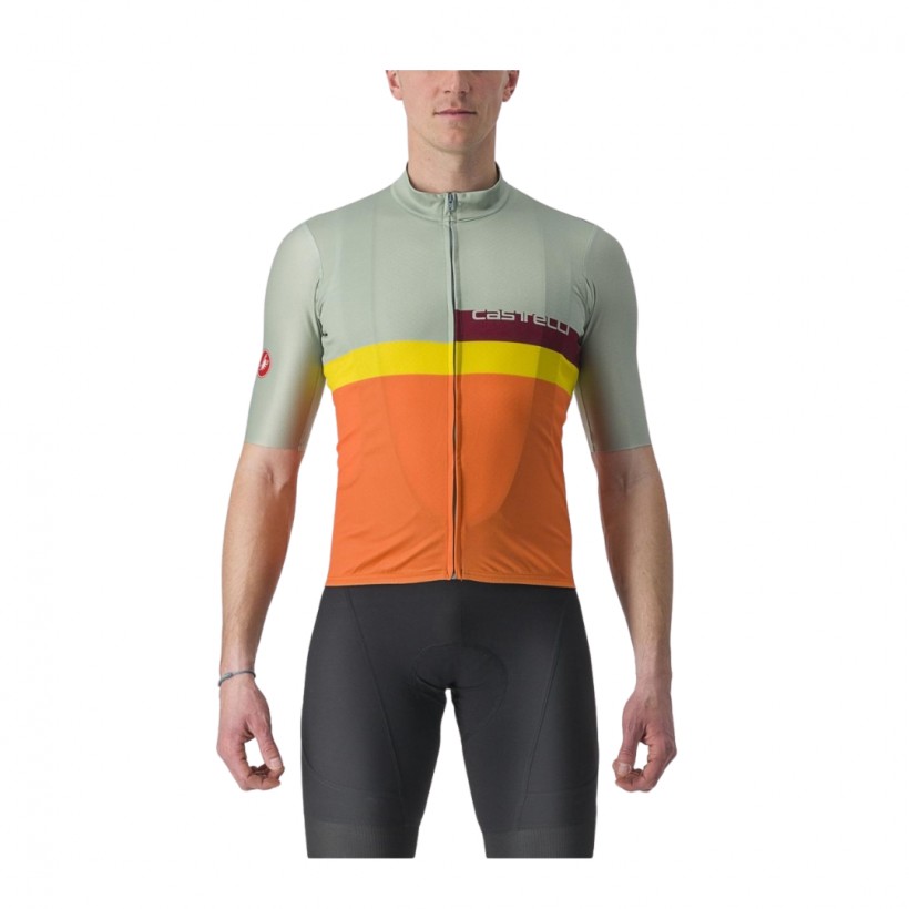 Maillot Castelli A Blocco à manches courtes Vert Orange