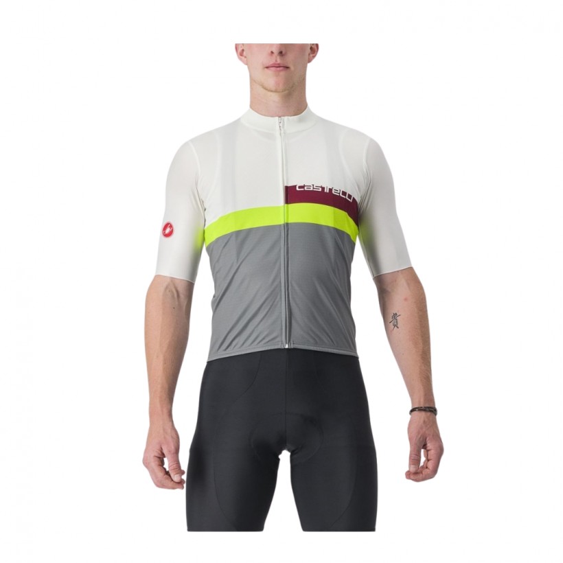 Maillot Castelli A Blocco à Manches Courtes Blanc Gris