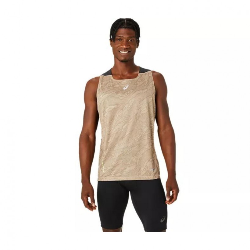 Asics Fujitrail Singlet Ärmelloses T-Shirt Beige Schwarz