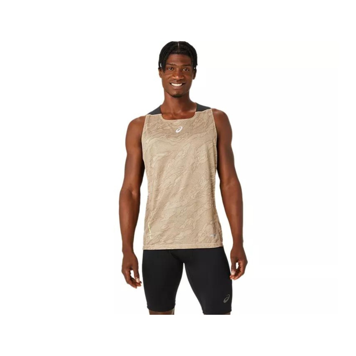 Asics Fujitrail Singlet Ärmelloses T-Shirt Beige Schwarz, Größe M