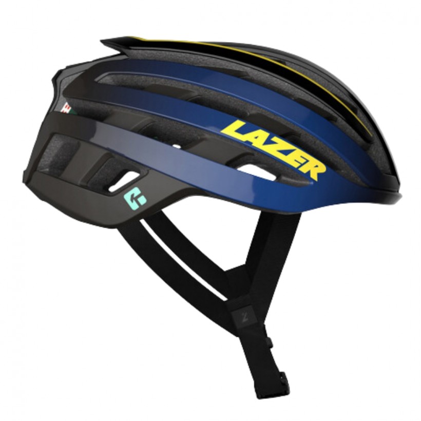 Capacete Lazer Z1 KinetiCore + Aeroshell azul amarelo