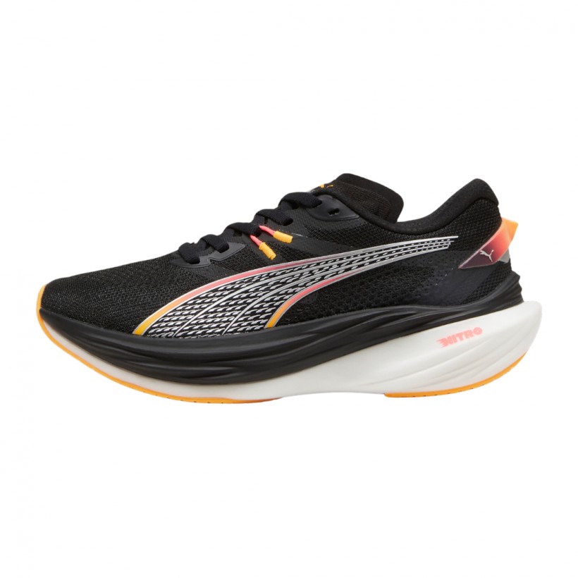 Tênis Puma Deviate Nitro 3 Preto Laranja  Mulher