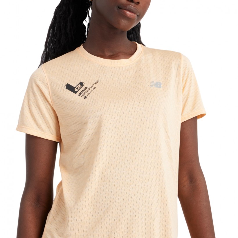 T-shirt arancione a maniche corte New Balance Athletics Valencia Marathon da donna