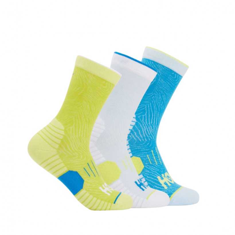 Pack Hoka 3 Crew Run Socks Yellow White Blue