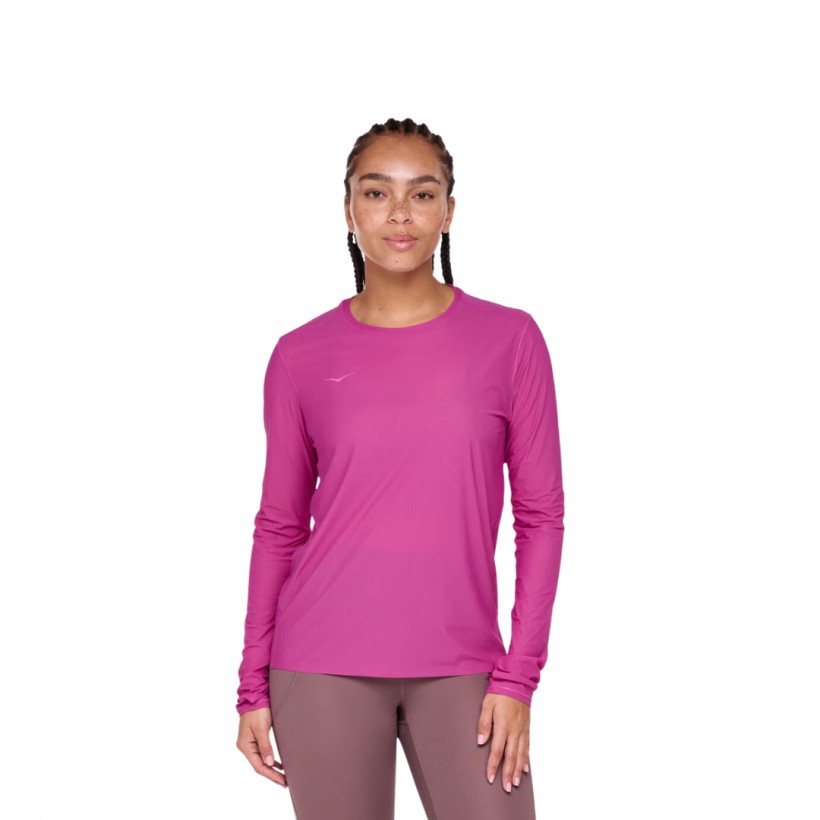 Camiseta feminina Hoka Airolite manga comprida rosa