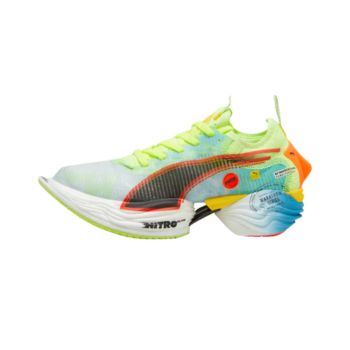 Chaussures Puma Fast-R NITRO Elite 2 Marathon Series Bleu Vert AW24 pour Femme