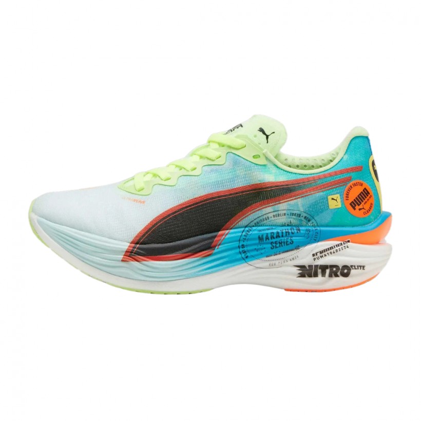 Tênis femininos Puma Deviate NITRO Elite 3 Azul Verde