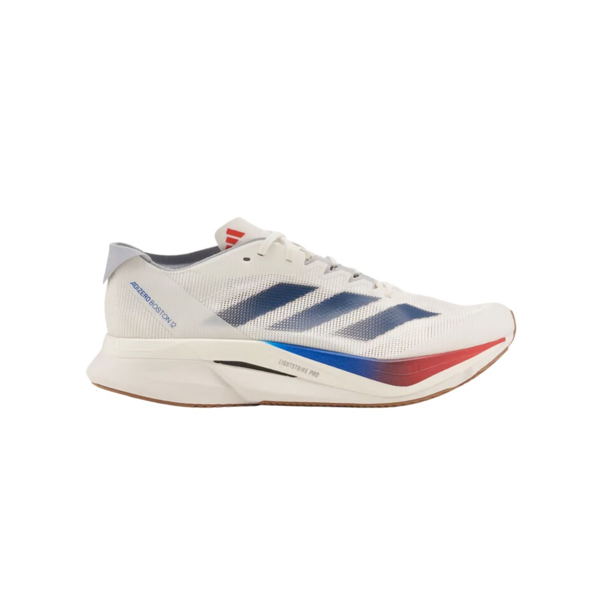 Adidas Adizero Boston 12 Weiß Blau Rot SS25 Schuhe, Größe UK 8.5