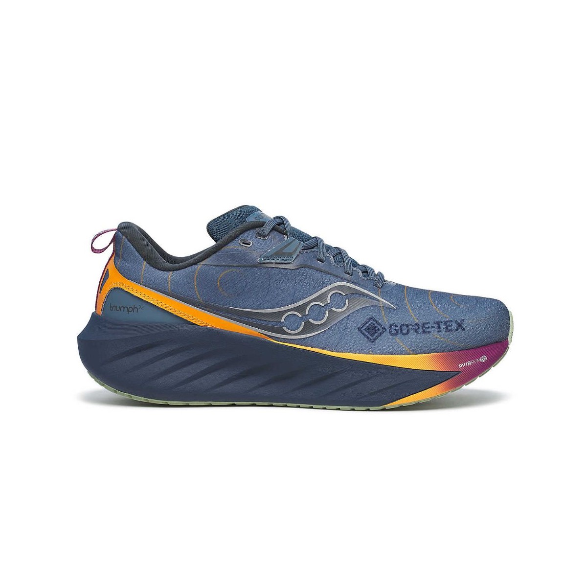 Saucony Triumph 22 GTX Blau Orange SS25 Schuhe, Größe 44,5 - EUR