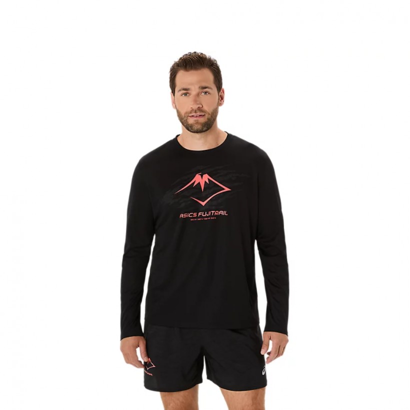 Asics Fujitrail Logo LS Long Sleeve Shirt Black Red