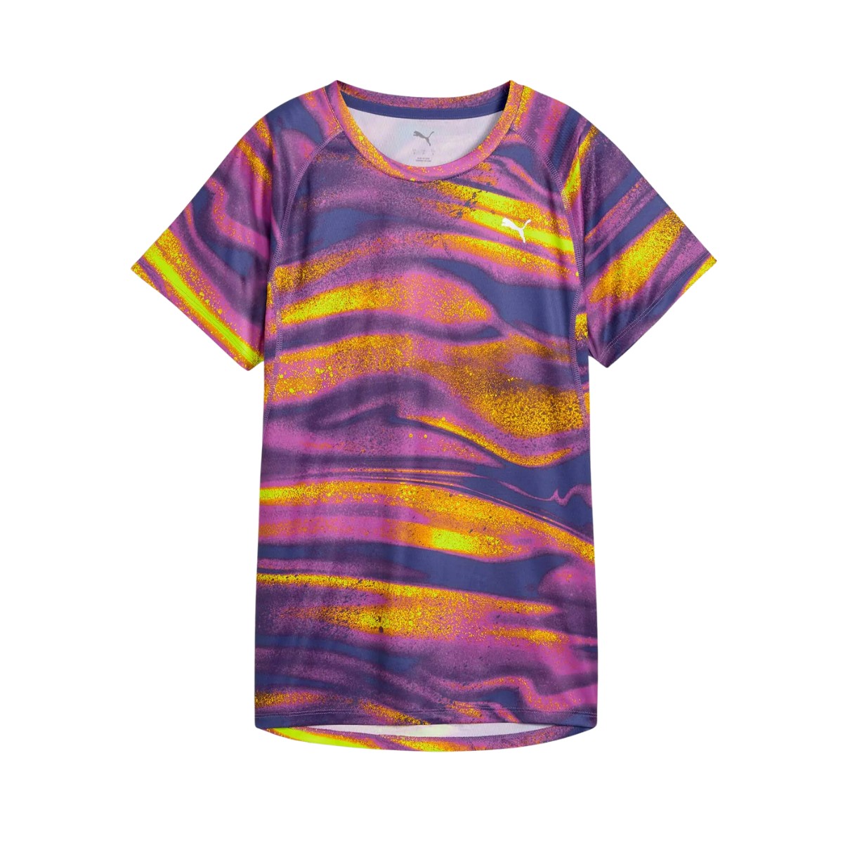 Puma Velocity All-Over Print T-Shirt Lila Gelb Damen, Größe S