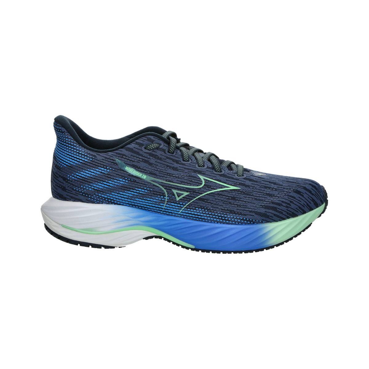 Mizuno Wave Rider 28 Schuhe Blau Grün SS25, Größe 42,5 - EUR