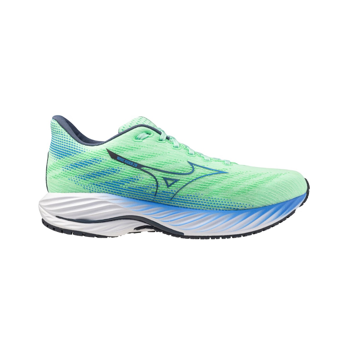 Mizuno Wave Rider 28 Schuhe Grün Blau SS25, Größe 46,5 - EUR