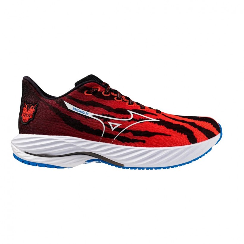 Tênis Mizuno Wave Rider 28 Vermelho Azul SS25 Unissex