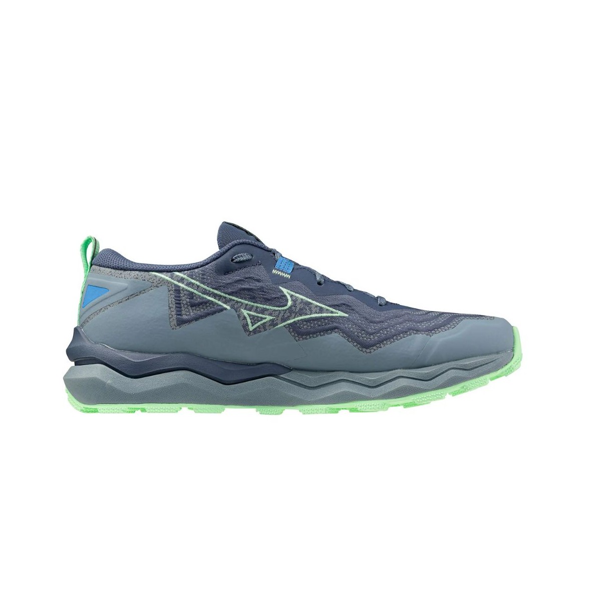 Mizuno Wave Daichi 9 Grau Blau SS25 Schuhe, Größe 44,5 - EUR