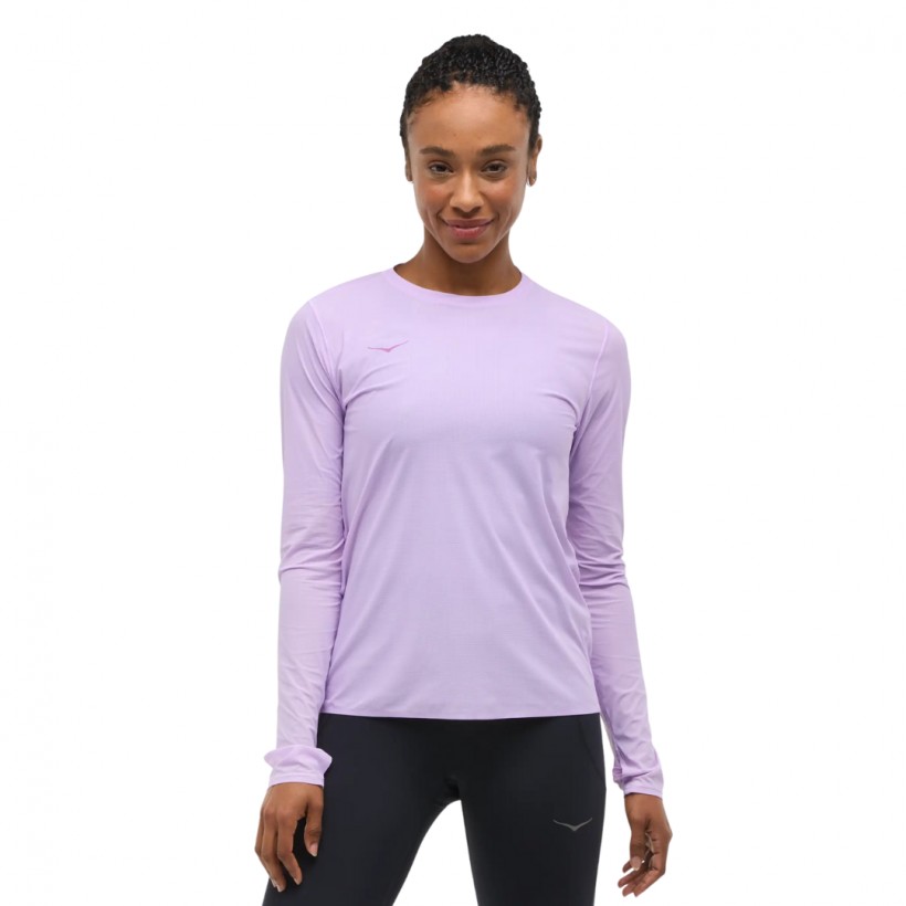 Camiseta Hoka Airolite Manga Larga Morado Rosa Mujer