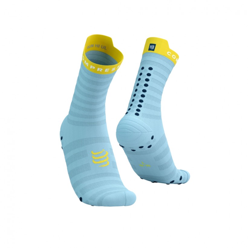 Calcetines Compressport Pro Racing Socks v4.0 Ultralight Run High Azul Amarillo